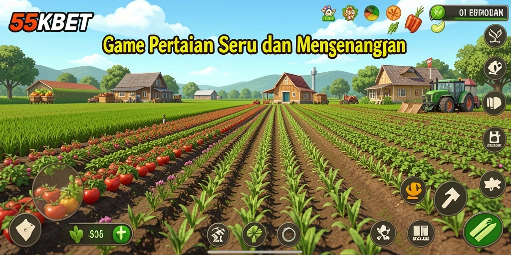 Screenshot gameplay 55KBET dengan pemandangan lahan pertanian yang indah.