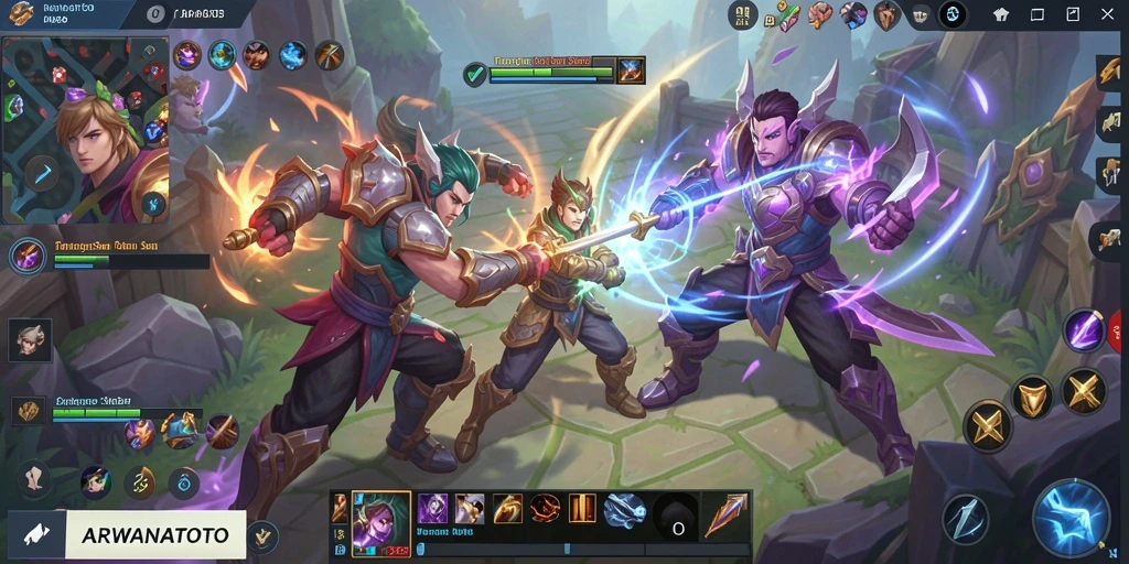 Tampilan atraktif dari gameplay ARWANATOTO menampilkan pertarungan yang mendebarkan.