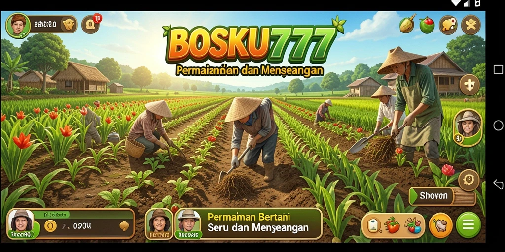 Tampilan gameplay seru dalam BOSKU777 saat bertani di ladang.