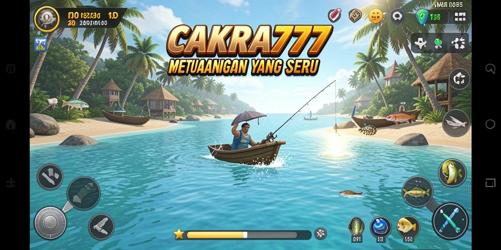 Tampilan gameplay seru dalam CAKRA777 saat memancing ikan.