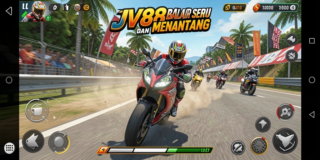 Tangkapan layar menunjukkan aksi balap motor yang mendebarkan di JV88.