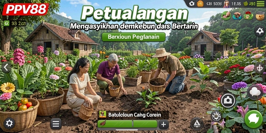 Tangkapan layar gameplay PPV88 menampilkan ladang yang hijau dan hewan ternak yang aktif.