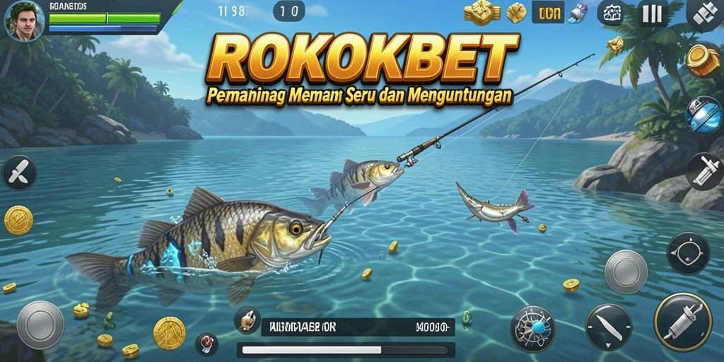 Tampilan gameplay ROKOKBET dengan suasana memancing yang menegangkan.