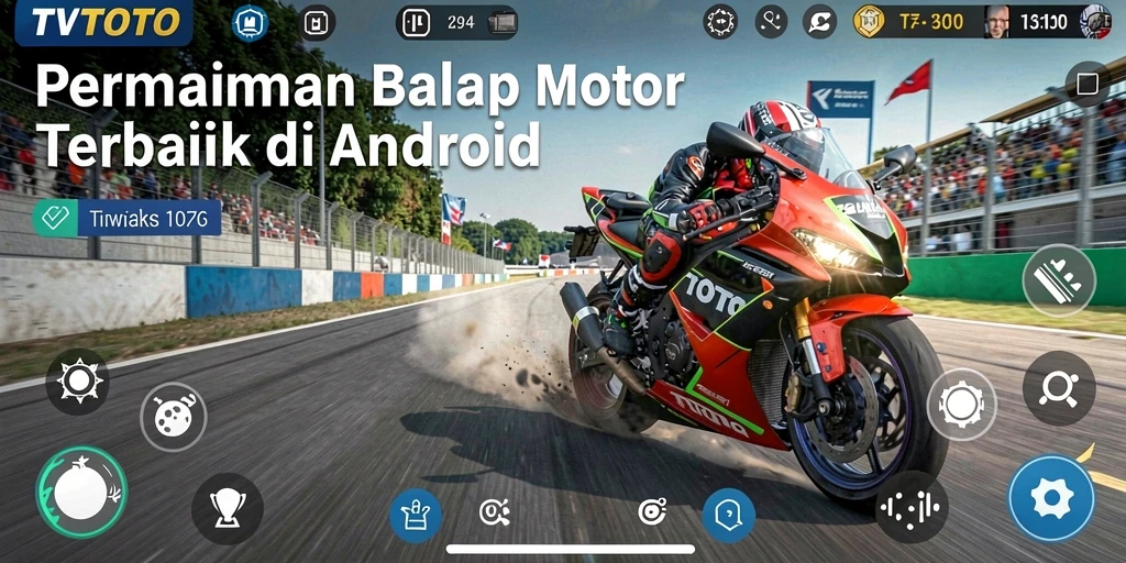 Screenshot gameplay balapan motor yang penuh adrenalin.