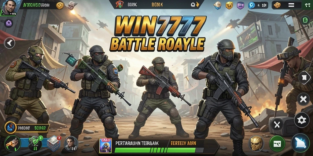 Tampilan seru dari gameplay Battle Royale WIN777, menampilkan pertarungan intens.